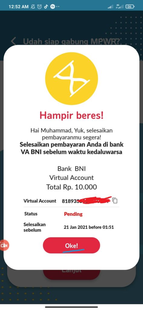 Cara Melakukan pembayaran dari aplikasi MPWR dengan rekening bank