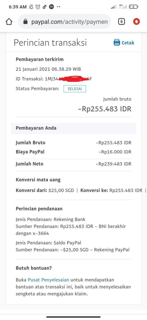 penarikan uang dari akun paypal