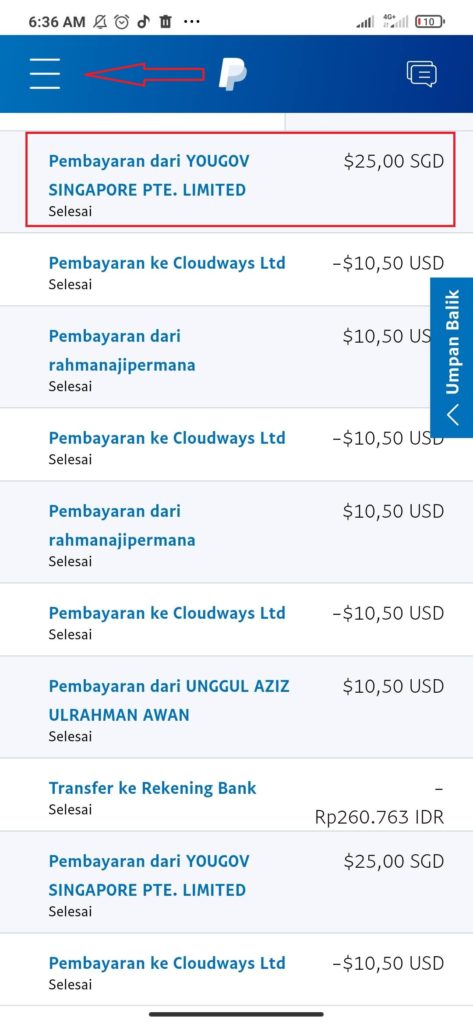 Bukti Pembayaran dari Situs Survey Online Yang Menghasilkan