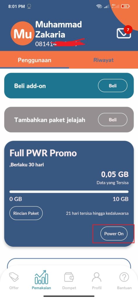 Power On paket data murah