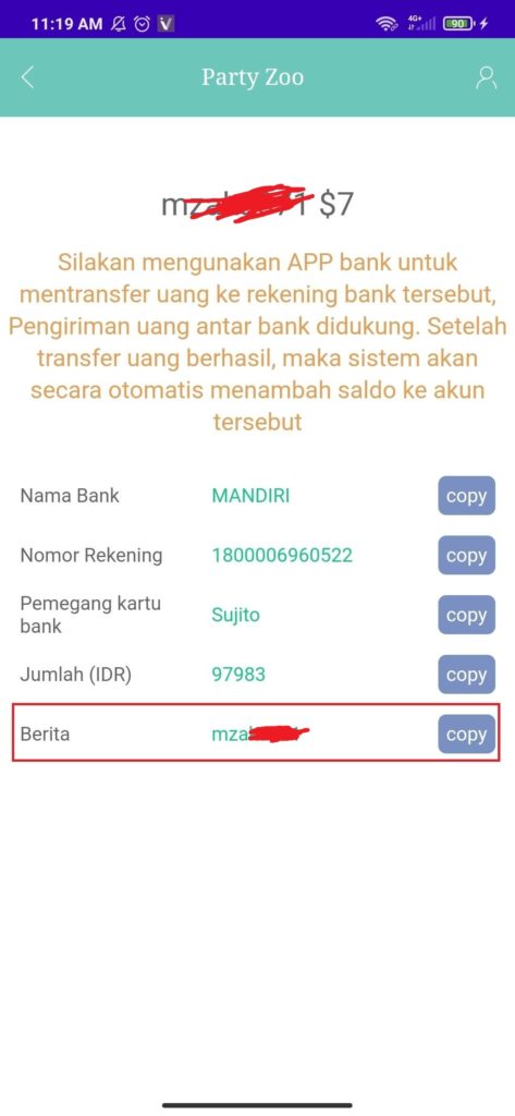 Cara Melakukan Deposit dari Aplikasi Party Zoo