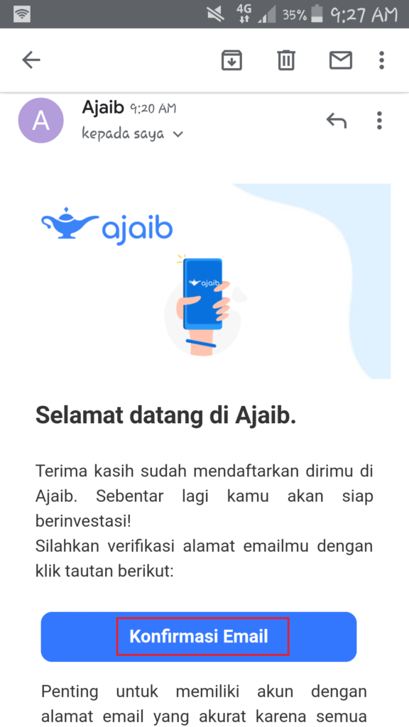 Cara Verifikasi email dari aplikasi Ajaib