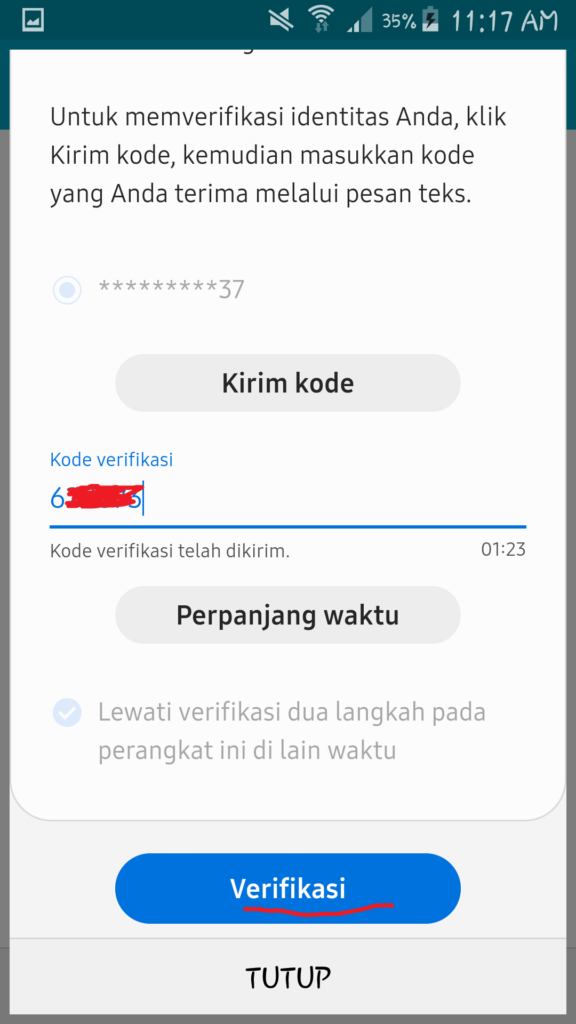 cara verifikasi akun samsung saat login 