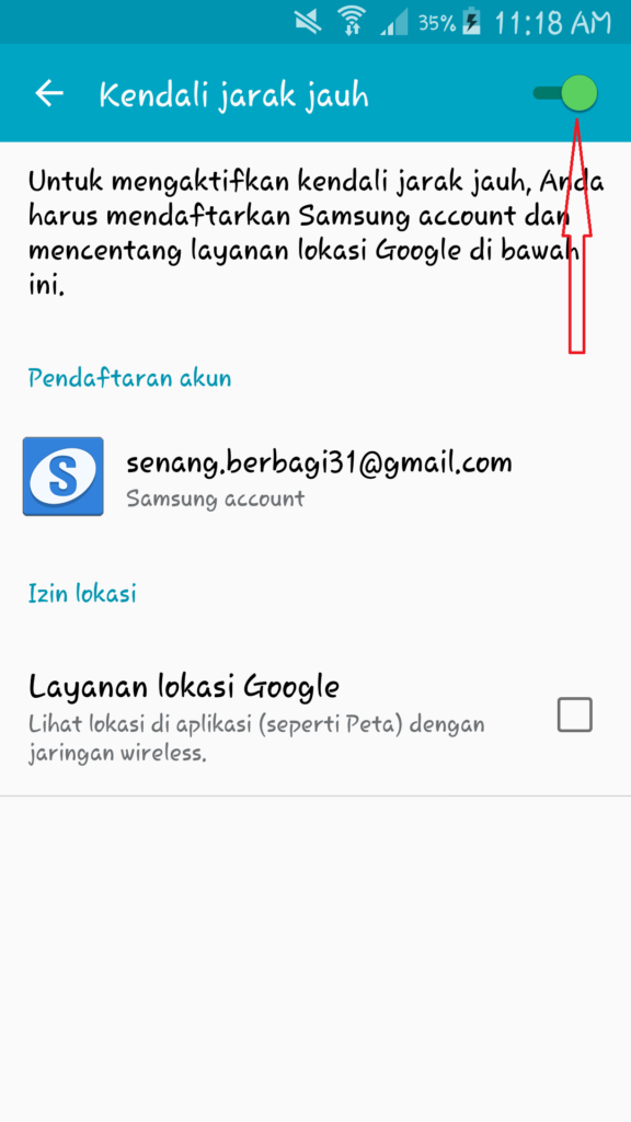 cara mengaktifkan kendali jarak jauh hp samsung