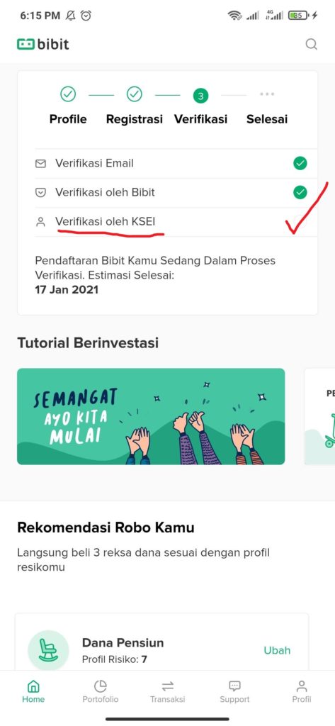 Cara daftar dari aplikasi Bibit