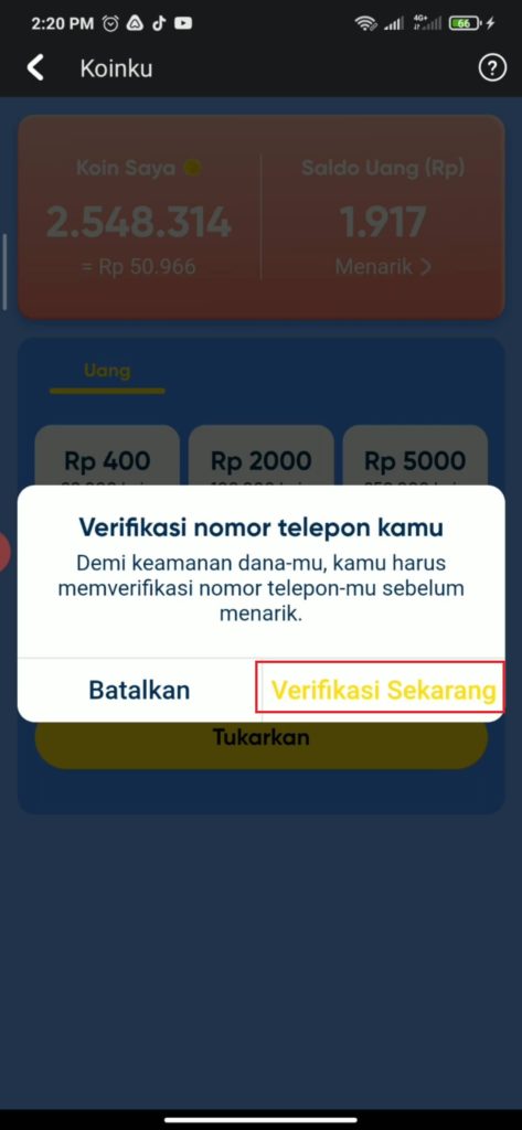 verifikasi nomor hp dari aplikasi snack video