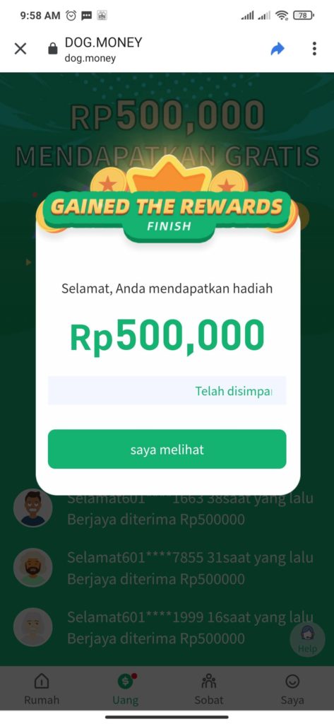 uang dari apikasi dog money 