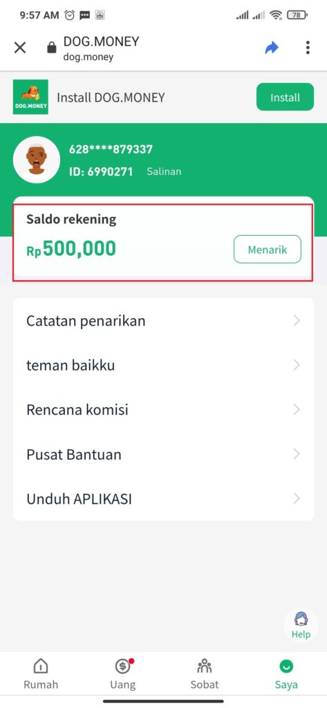 bonus 500 ribu dari aplikasi dog money