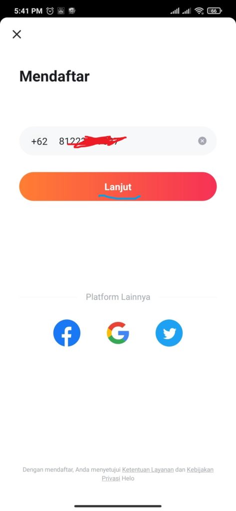 Cara Daftar dari Aplikasi Helo Android