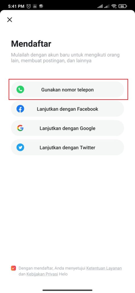 Cara Daftar dari Aplikasi Helo Android