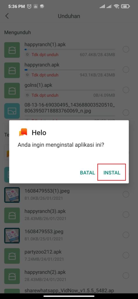 cara instal aplikasi helo