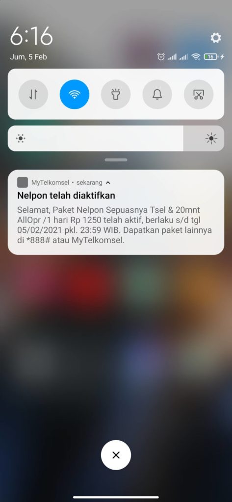 Bukti Paket Nelpon Sudah Aktif