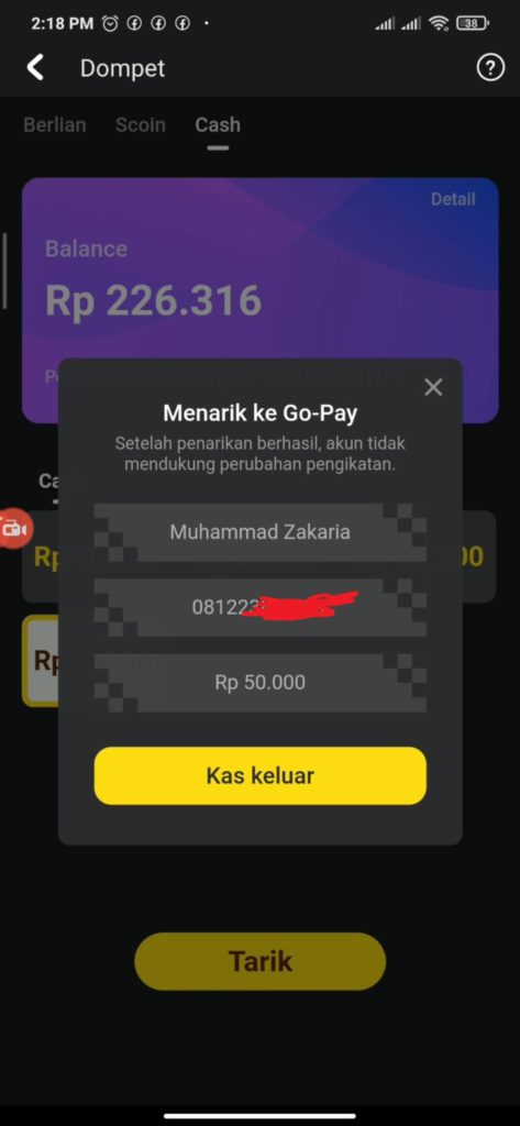 cara menarik saldo snack video ke Gopay