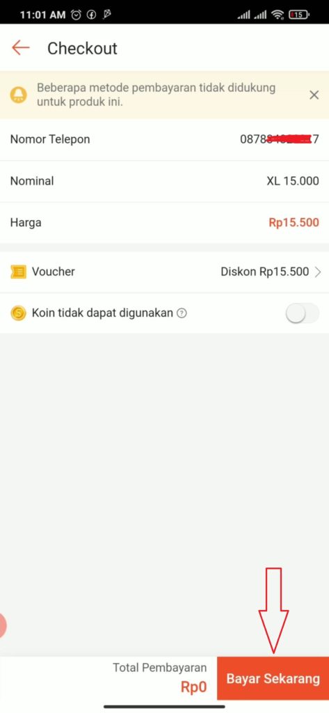 membeli pulsa dengan voucher dari snack video