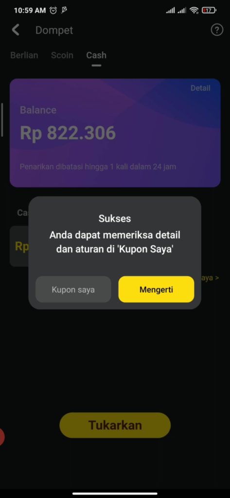 penukaran voucher shopee gratis dari snack video berhasil