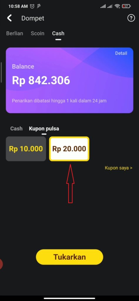 cara menukarkan Saldo Snack Video dengan Voucher Shopee Pulsa