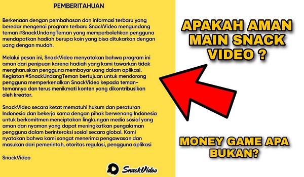 Apakah Snack Video Aman dan Bukan Money Game ?