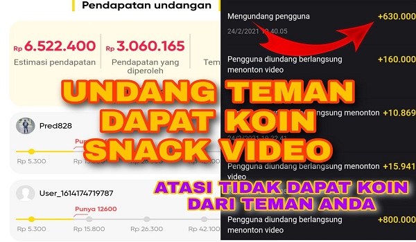 Cara Mengatasi Koin Snack Video Tidak Masuk Saat Undang Teman