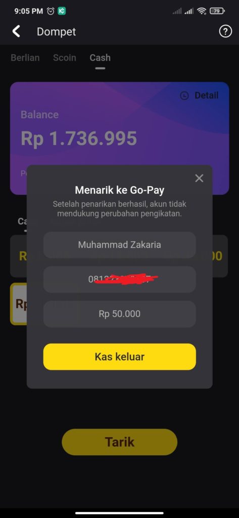 cara menarik uang snack video melalui Gopay