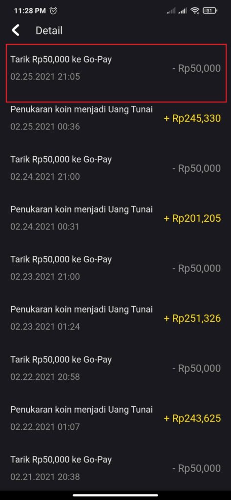 Detail Catatan Penarikan di Snack Video Ke Go-Pay Terbaru