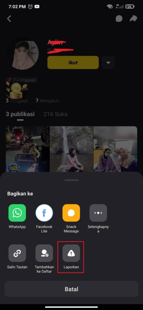 Cara Menghapus Akun Snack Video dengan Lapor Akun ke Snack Video