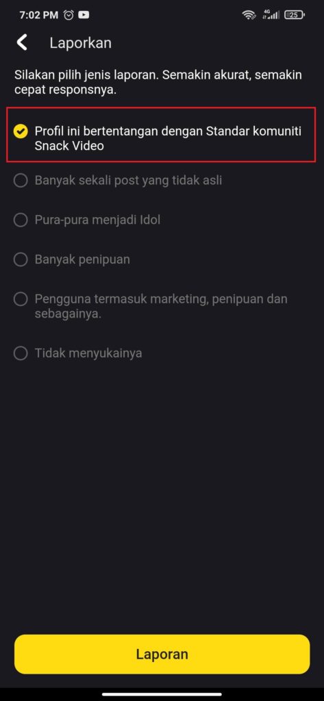 Cara Menghapus Akun Snack Video dengan Lapor Akun ke Snack Video