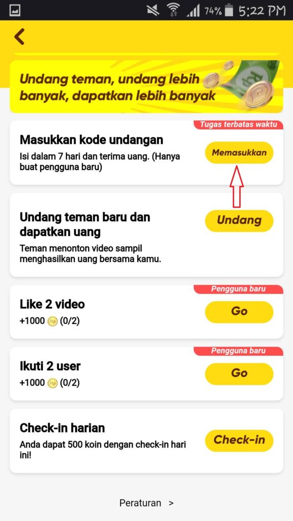 cara masukan kode undangan teman snack video