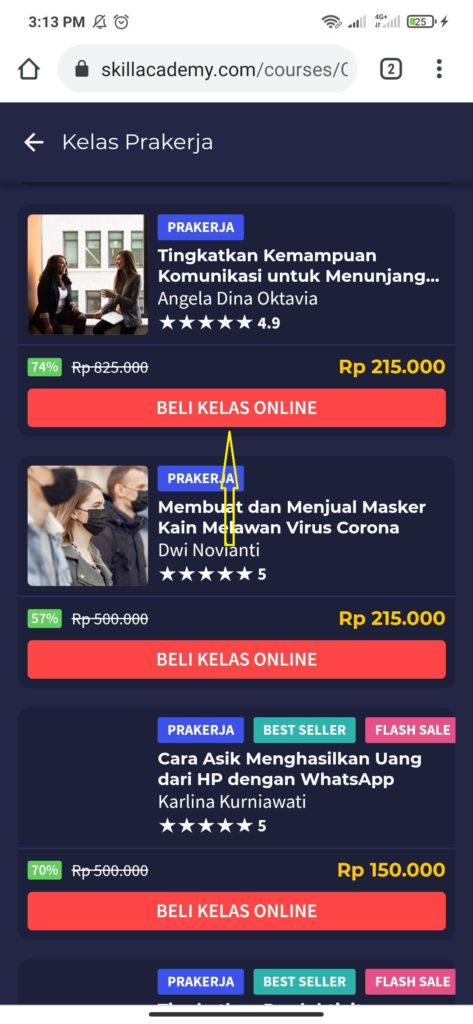 cara membeli kelas online skill academy