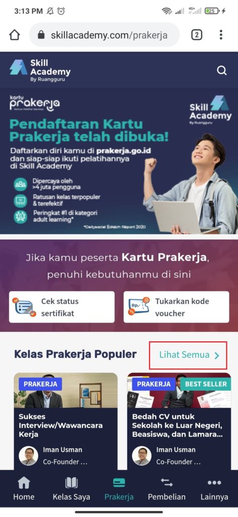 cara membeli pelatihan di skill academy