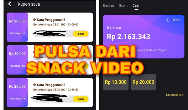 Cara Menarik Uang Snack Video ke Pulsa Terbaru