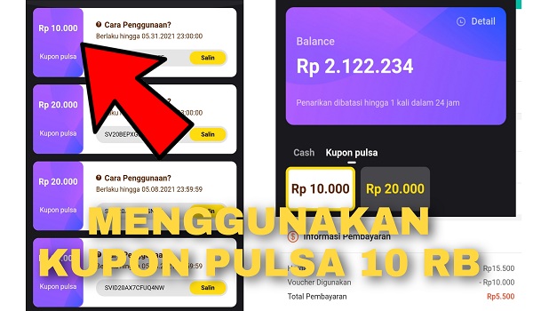 Cara Menggunakan Kupon Pulsa 10 ribu dari Snack Video