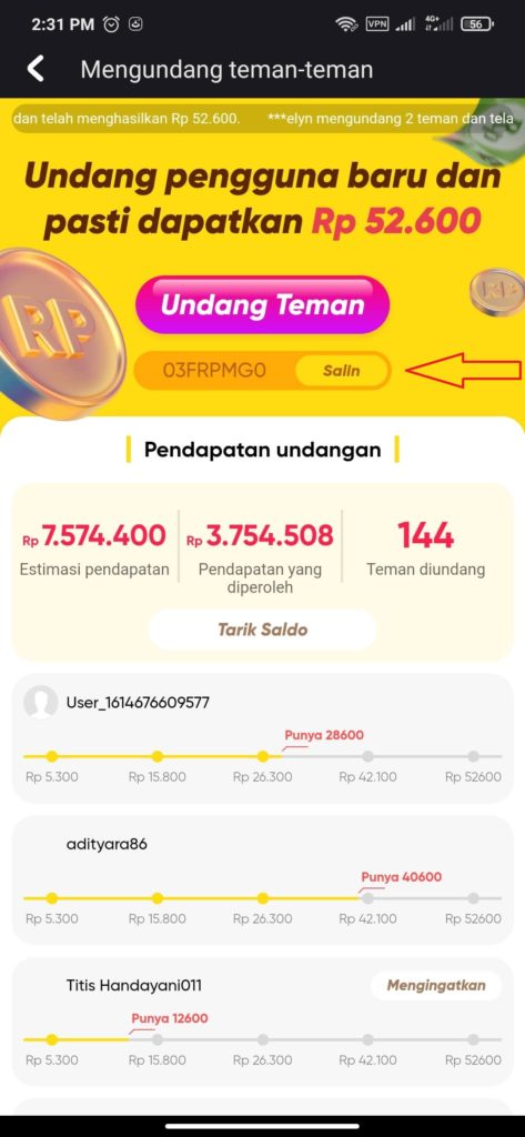 Cara Mengundang Teman Memasukan Kode Undangan