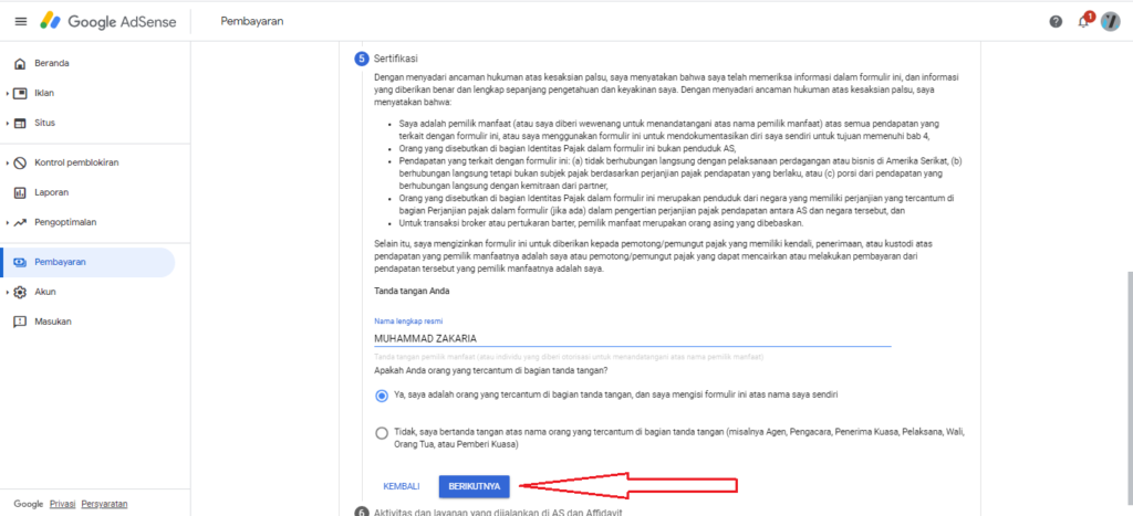 Cara Mudah Mengisi Informasi Pajak Google Adsense