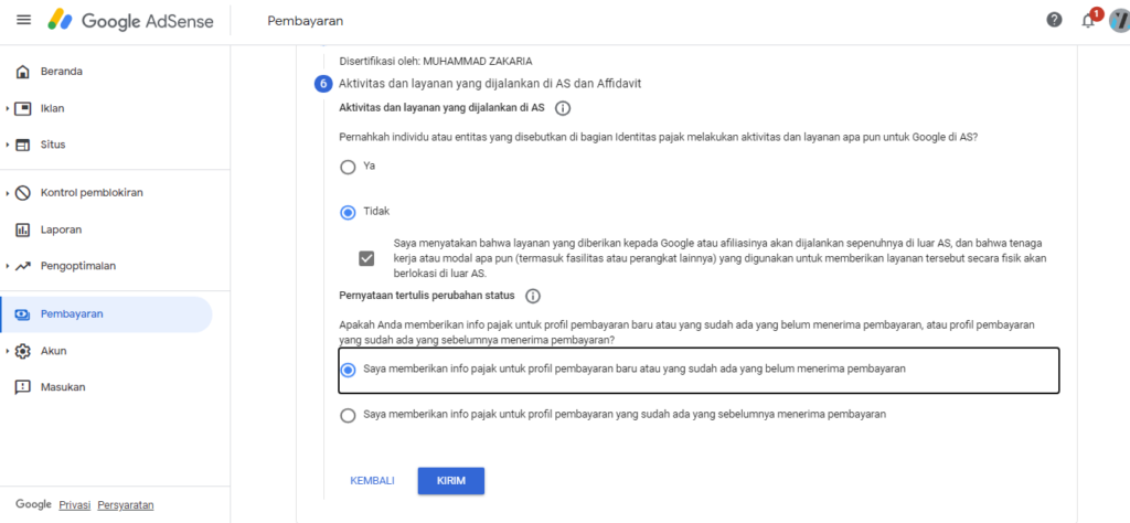 Cara Mudah Mengisi Informasi Pajak Google Adsense