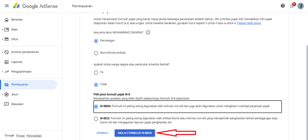 Cara Mudah Mengisi Informasi Pajak Google Adsense