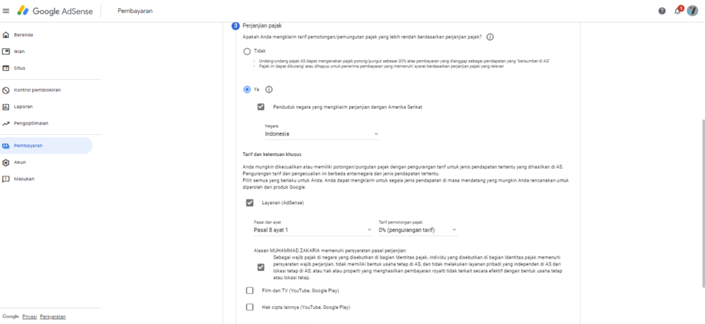 Cara Mudah Mengisi Informasi Pajak Google Adsense