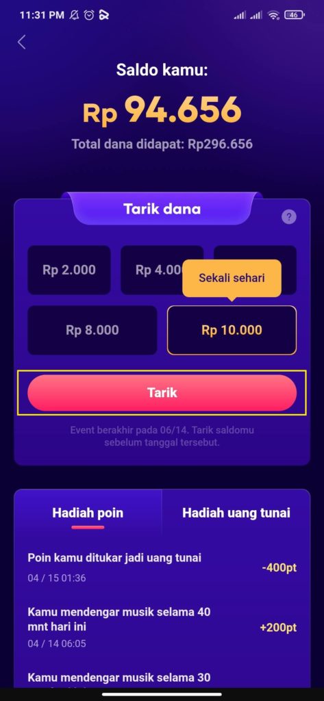 Cara tarik saldo Resso yang sudah habis eventnya gak muncul lagi