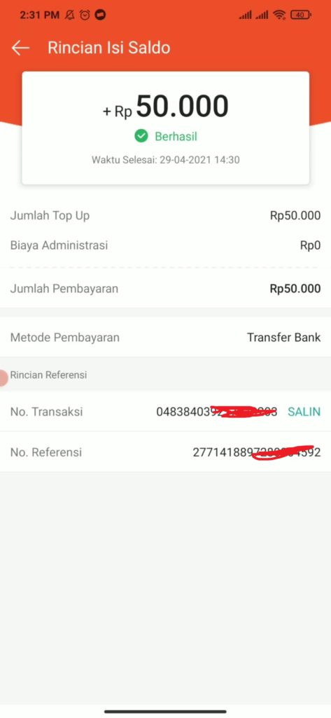 Bukti Pembayaran dari Snack Video Lewat Shopeepay