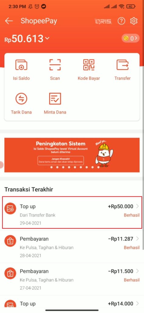 Bukti Penarikan dari Snack Video Lewat Shopeepay