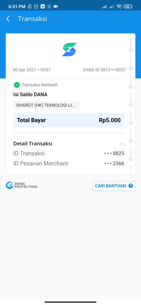 Bukti Pembayaran dari Aplikasi Indo Today