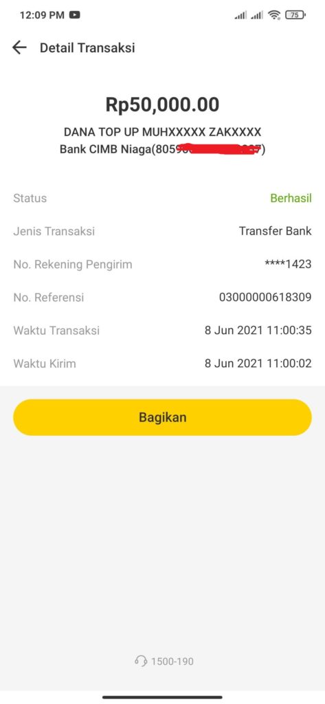 Bukti Penarikan Bank Neo Commerce ke Rekening DANA dengan Bank CIMB NIAGA