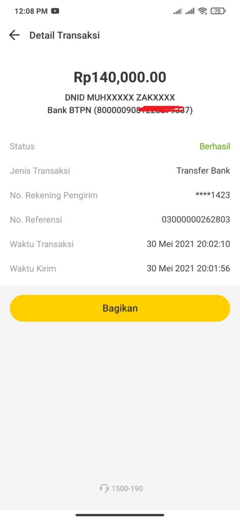 Bukti Penarikan Bank Neo Commerce ke Rekening DANA dengan Bank BTPN