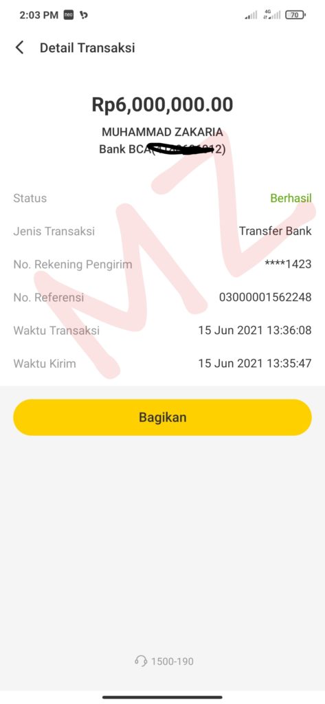 Rincian Transaksi Tarik Uang Ke Rekening Bank dari Aplikasi Neo+