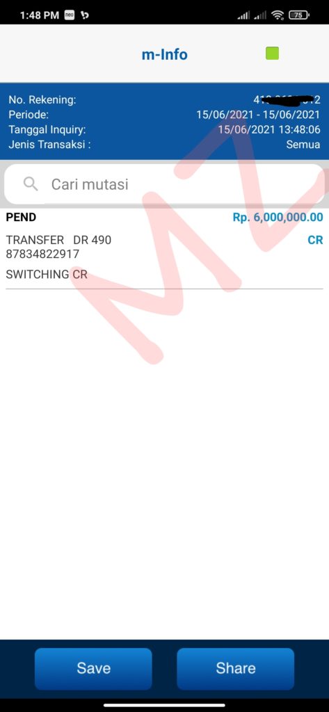 Bukti pembayaran dari Aplikasi Bank Neo