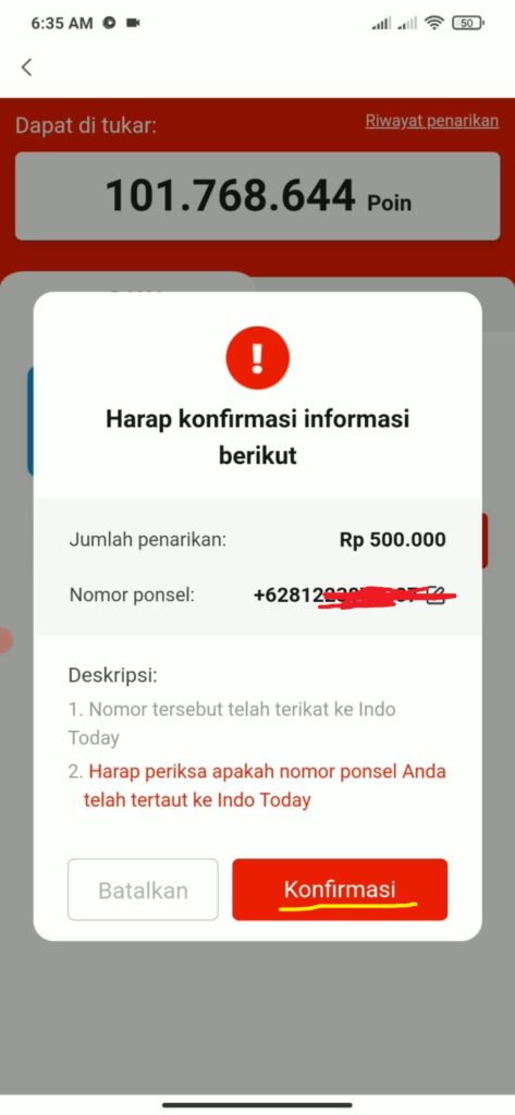 cara tarik uang poin aplikasi Indo Today