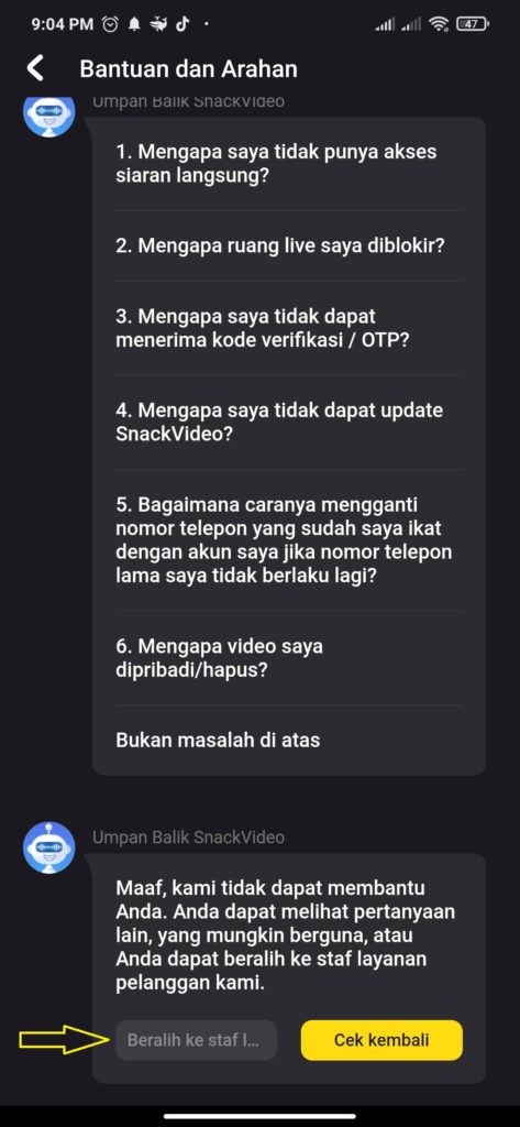 membuat tiken ke pusat bantuan snack video