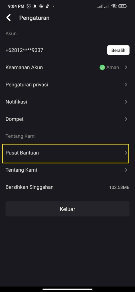 Cara Masuk kemenu pusat bantuan Snack Video