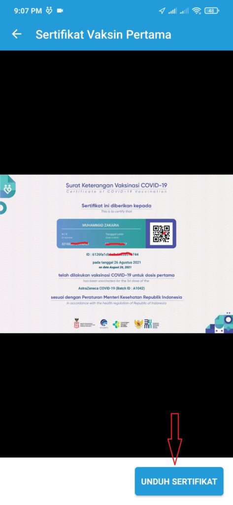 unduh sertifikat vaksin dari hp