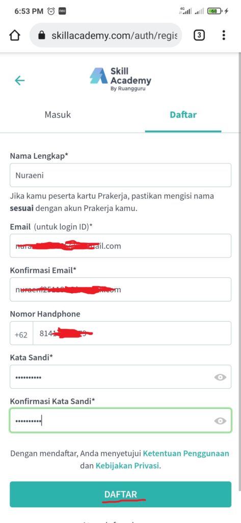 Cara Mengisi Formulir pendaftaran dari Skill Academy