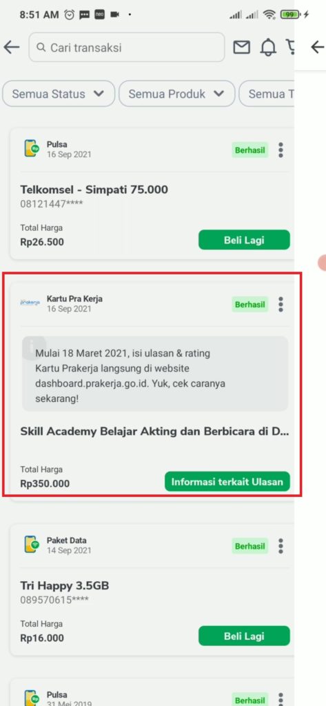 bukti pembelian berhasil pelatihan skill academy di Tokopedia